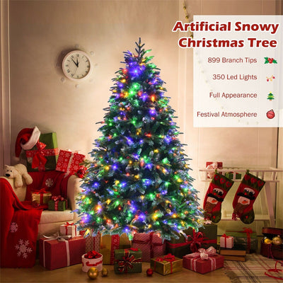 6FT Pre-Lit Snowy Hinged Artificial Christmas Tree with Multicolor LED Lights and Flash Modes