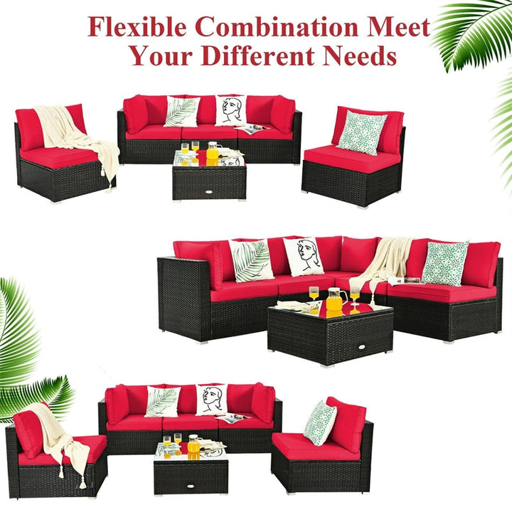 6 Pcs Patio Rattan Furniture Set with Cushioned Sofa and Coffee Table