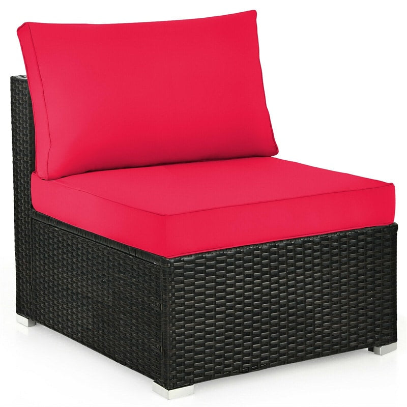 6 Pcs Patio Rattan Furniture Set with Cushioned Sofa and Coffee Table