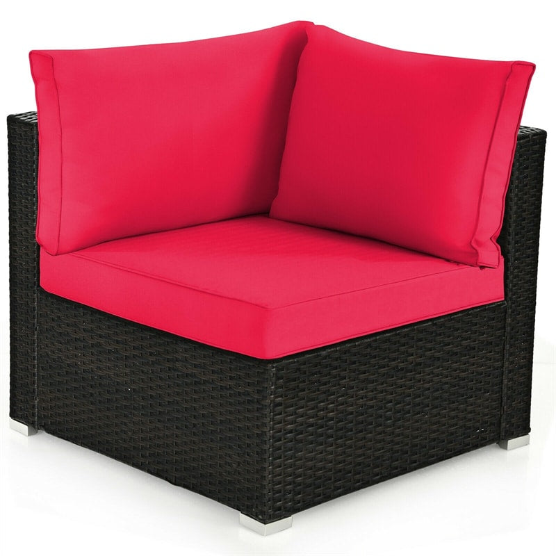 6 Pcs Patio Rattan Furniture Set with Cushioned Sofa and Coffee Table