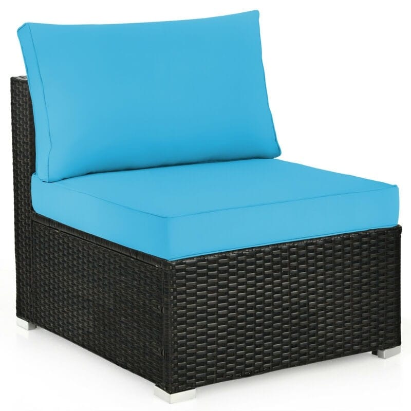 6 Pcs Patio Rattan Furniture Set with Cushioned Sofa and Coffee Table