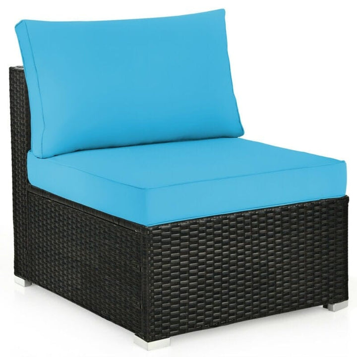 6 Pcs Patio Rattan Furniture Set with Cushioned Sofa and Coffee Table