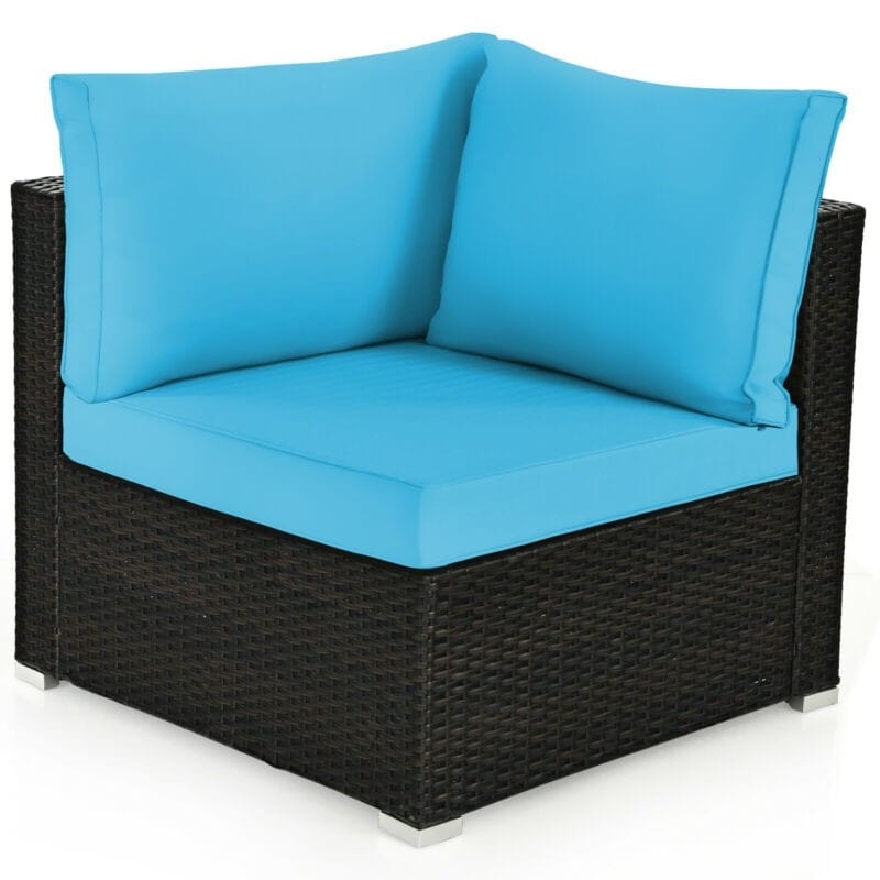 6 Pcs Patio Rattan Furniture Set with Cushioned Sofa and Coffee Table