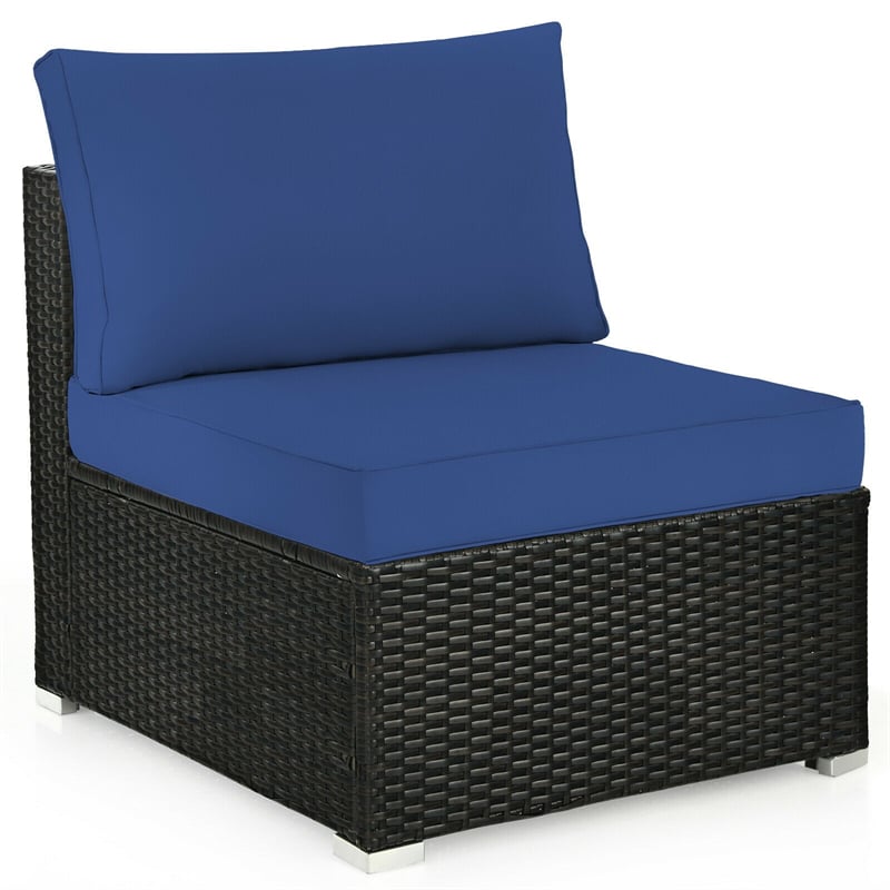 6 Pcs Patio Rattan Furniture Set with Cushioned Sofa and Coffee Table