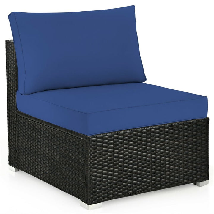6 Pcs Patio Rattan Furniture Set with Cushioned Sofa and Coffee Table