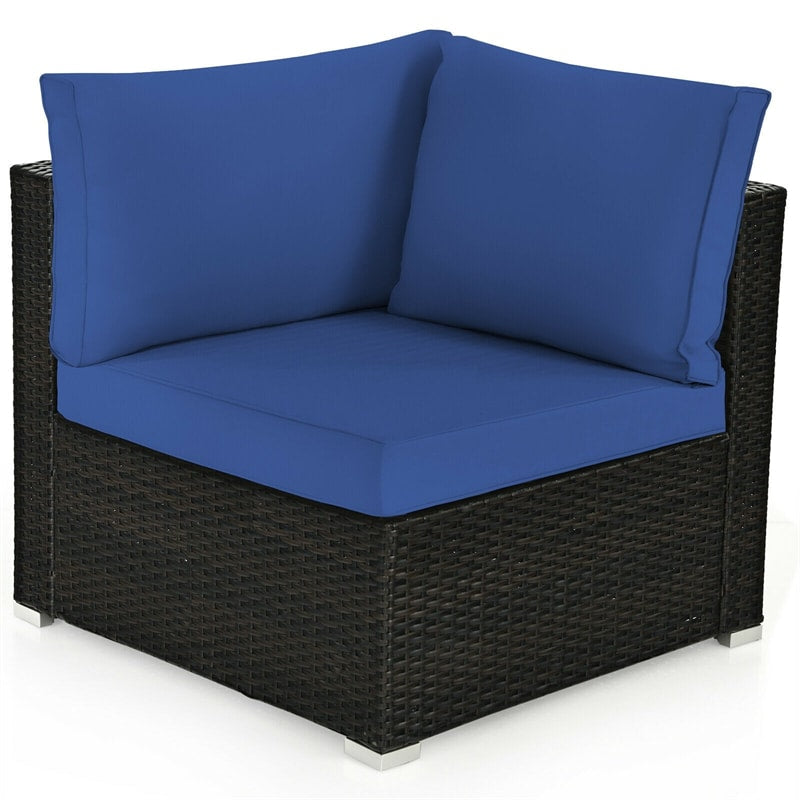 6 Pcs Patio Rattan Furniture Set with Cushioned Sofa and Coffee Table