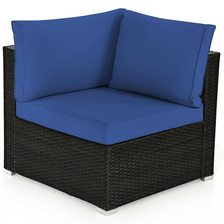 6 Pcs Patio Rattan Furniture Set with Cushioned Sofa and Coffee Table