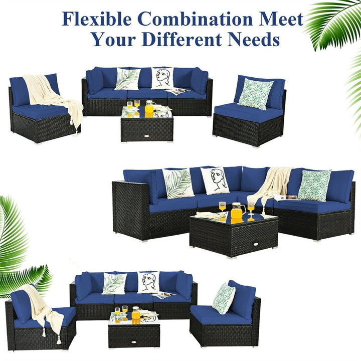 6 Pcs Patio Rattan Furniture Set with Cushioned Sofa and Coffee Table