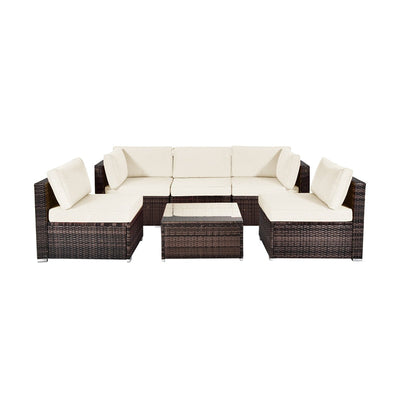 6 Pcs Patio Rattan Furniture Set with Cushioned Sofa and Coffee Table