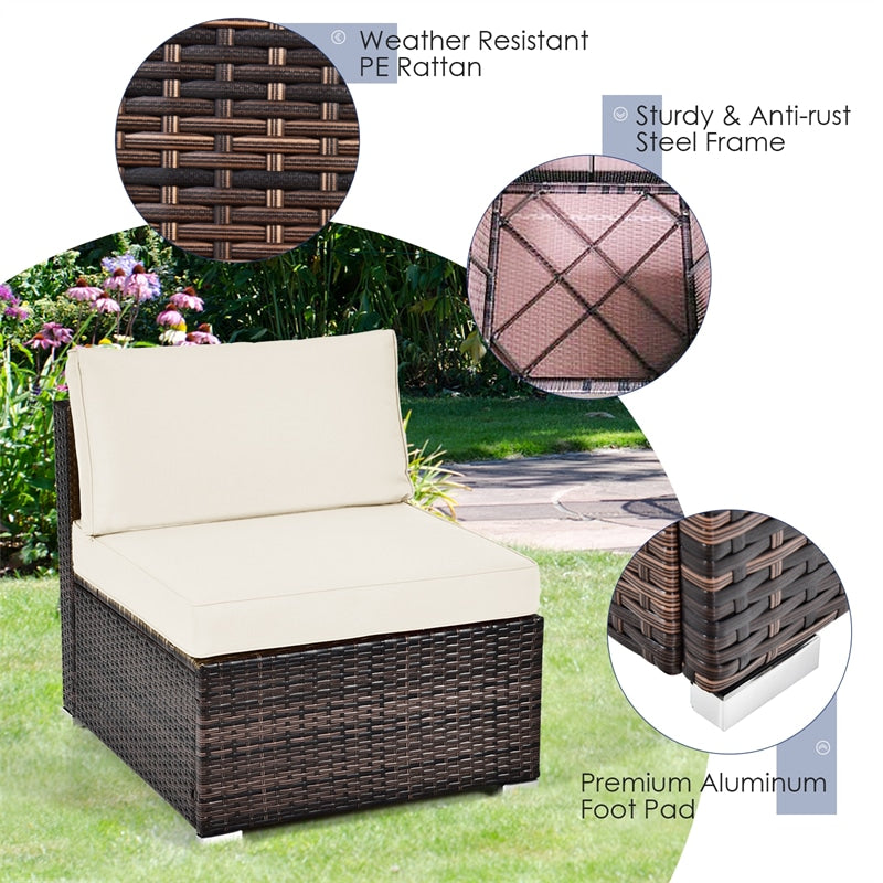 6 Pcs Patio Rattan Furniture Set with Cushioned Sofa and Coffee Table