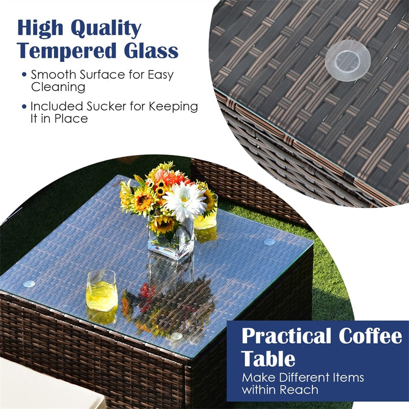 6 Pcs Patio Rattan Furniture Set with Cushioned Sofa and Coffee Table
