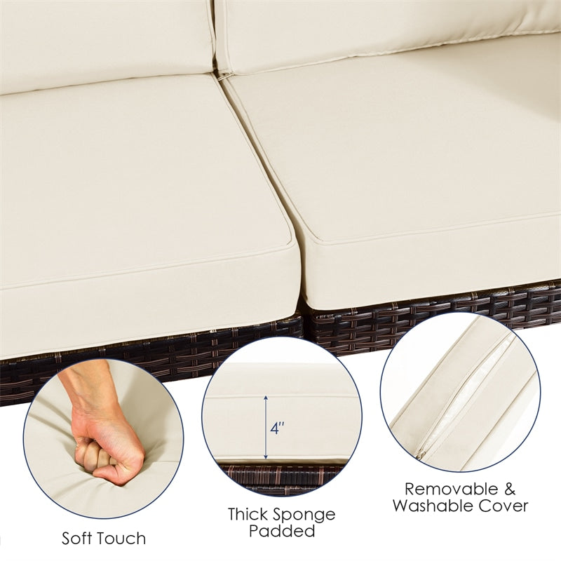 6 Pcs Patio Rattan Furniture Set with Cushioned Sofa and Coffee Table