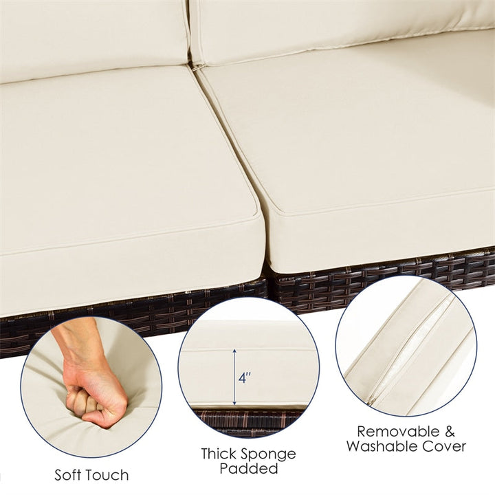 6 Pcs Patio Rattan Furniture Set with Cushioned Sofa and Coffee Table