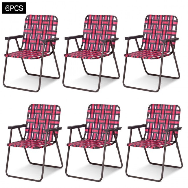 6 Pieces Outdoor Portable Folding Webbed Lawn Beach Chair Camping Chair with Armrest