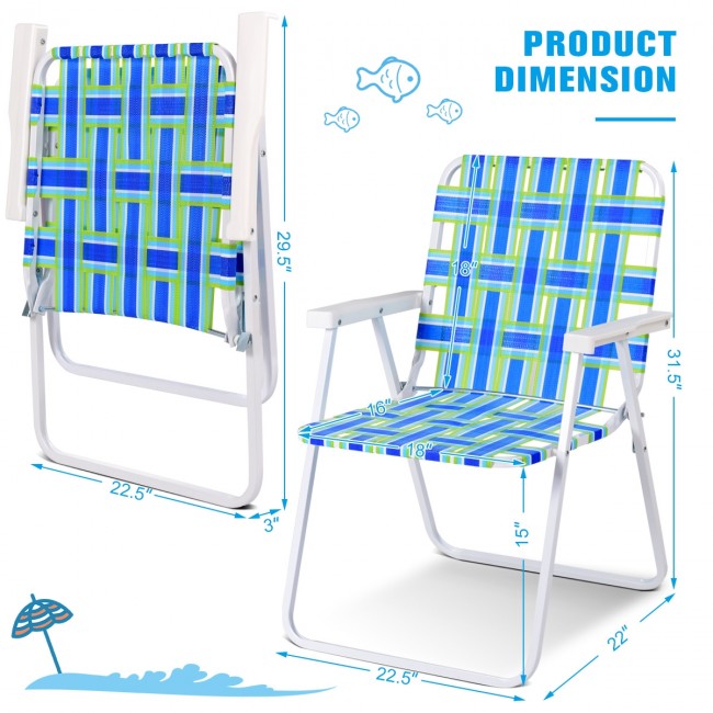 6 Pieces Outdoor Portable Folding Webbed Lawn Beach Chair Camping Chair with Armrest