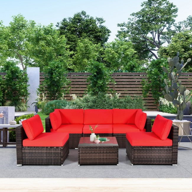 6 Pieces Outdoor Rattan Sectional Conversation Sofa Set Patio Furniture Set with Cushion and Table