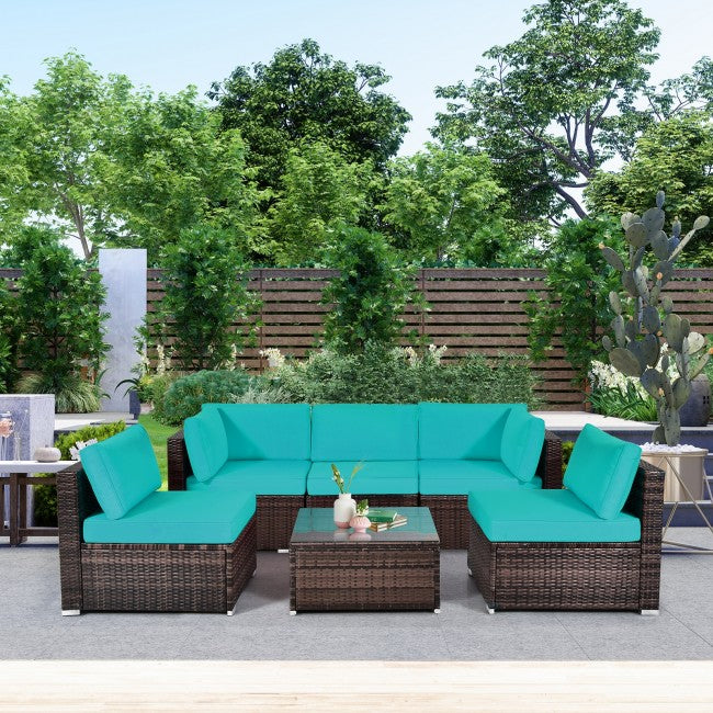 6 Pieces Outdoor Rattan Sectional Conversation Sofa Set Patio Furniture Set with Cushion and Table