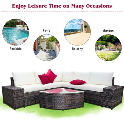 6 Pieces Patio Rattan Furniture Set Outdoor Wicker Conversation Sofa Set with Cushion