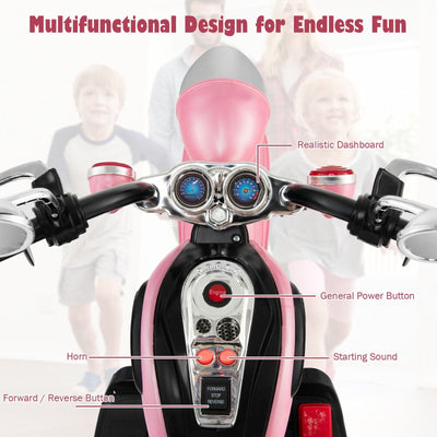 6V Kids Ride On Chopper Motorcycle 3 Wheel Battery Powered Trike with Headlight for Boys Girls Gift