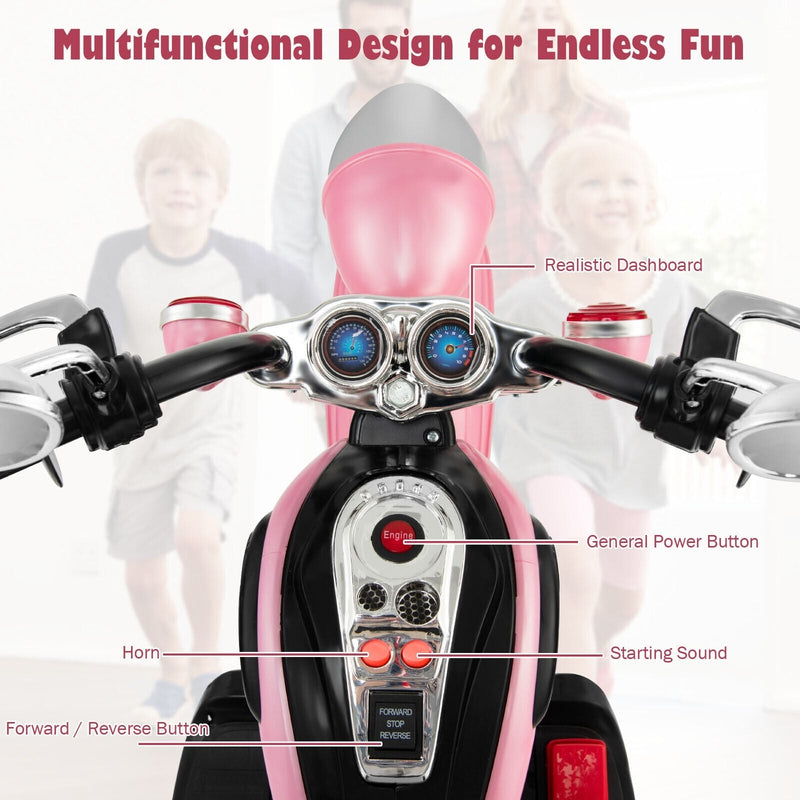 6V Kids Ride On Chopper Motorcycle 3 Wheel Battery Powered Trike with Headlight for Boys Girls Gift