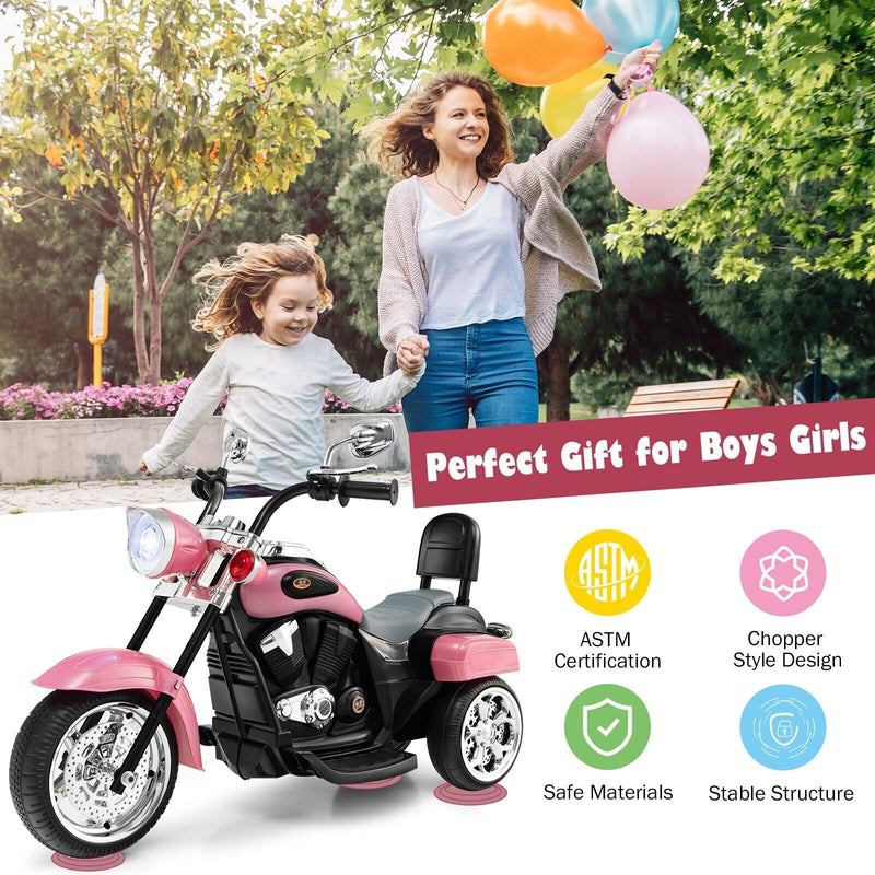 6V Kids Ride On Chopper Motorcycle 3 Wheel Battery Powered Trike with Headlight for Boys Girls Gift