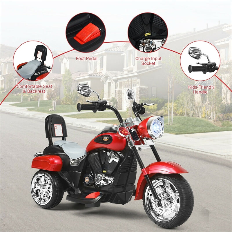 6V Kids Ride On Chopper Motorcycle 3 Wheel Battery Powered Trike with Headlight for Boys Girls Gift