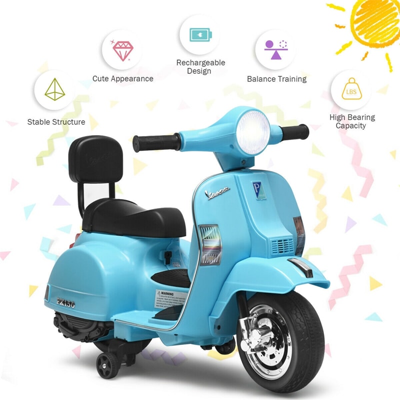 6V Battery Powered Kids Ride On Vespa Scooter Motorcycle for Toddler