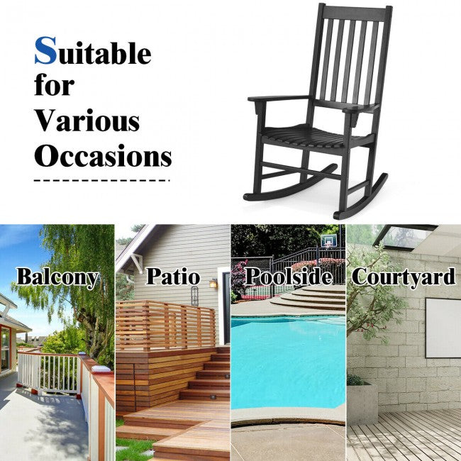 Oversized Wooden Porch Rocking Chair High Back Slat Seat
