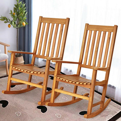 Oversized Wooden Porch Rocking Chair High Back Slat Reclining Seat