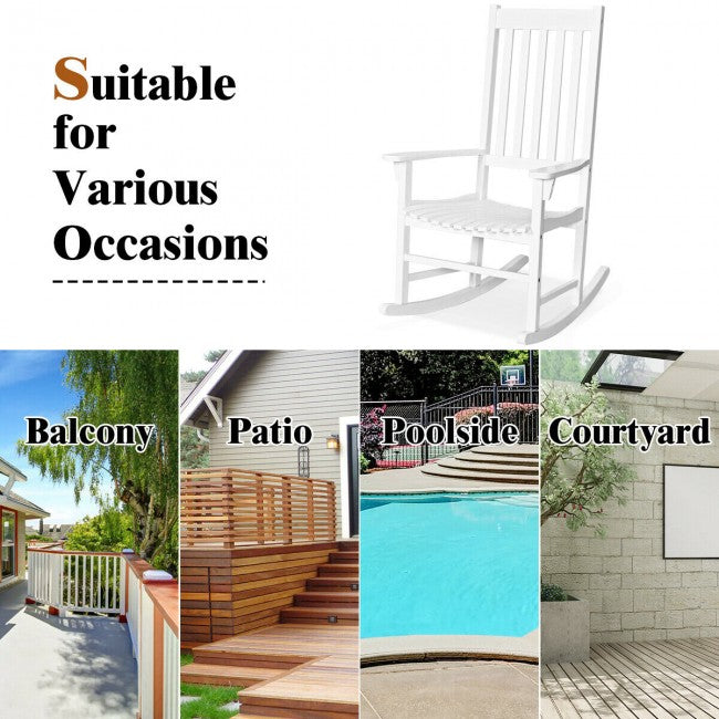Oversized Wooden Porch Rocking Chair High Back Slat Seat