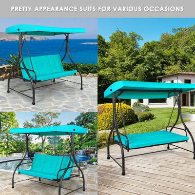 3 Seats Outdoor Converting Swing Hammock Patio Porch Swing with Comfortable Cushion