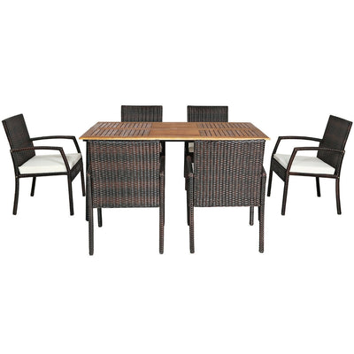 7 Pieces Patio Rattan Cushioned Dining Set with Umbrella Hole