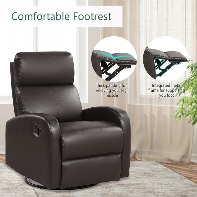 Single Recliner Chair Swivel Rocker Sofa Home Theater Seating with Padded Seat Backrest and Footrest
