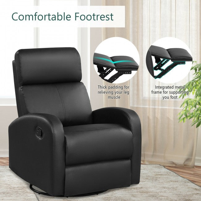 Single Recliner Chair Swivel Rocker Sofa Home Theater Seating with Padded Seat Backrest and Footrest