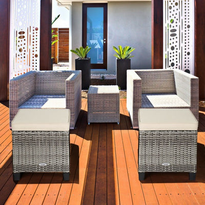 2 Pieces Patio Rattan Ottomans Seat Outdoor Footstool Footrest with Removable Cushions