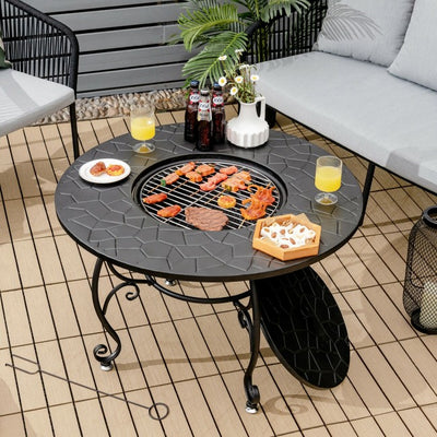 35.5" Multifunctional Outdoor Portable Fire Pit Patio Fireplace Dining Table with BBQ Grill and Log Grate