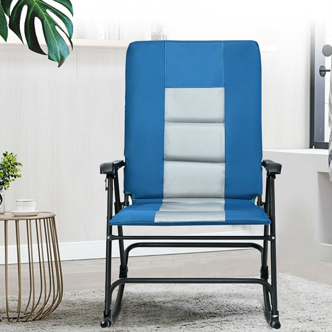 Outdoor Portable Folding Rocking Chair with Armrest &amp; Padded Seat