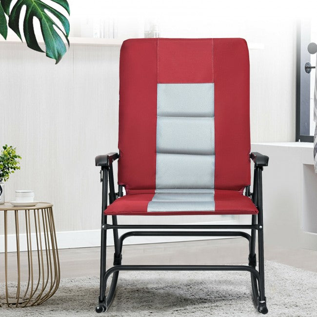 Outdoor Portable Folding Rocking Chair with Armrest &amp; Padded Seat