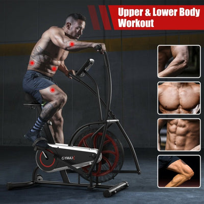 Motion Upright Air Bike Fan Exercise Bike with Unlimited Resistance and Adjustable Seat
