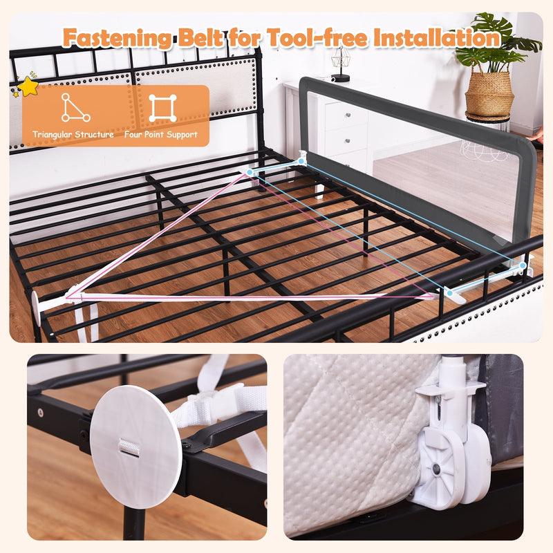 59 Inch Extra Long Folding Breathable Baby Children Toddlers Bed Rail Guard with Safety Strap