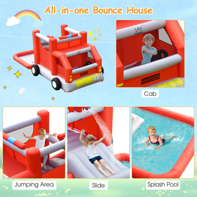 Fire Truck Themed Inflatable Castle Water Park Kids Bounce House w/ 480W Blower