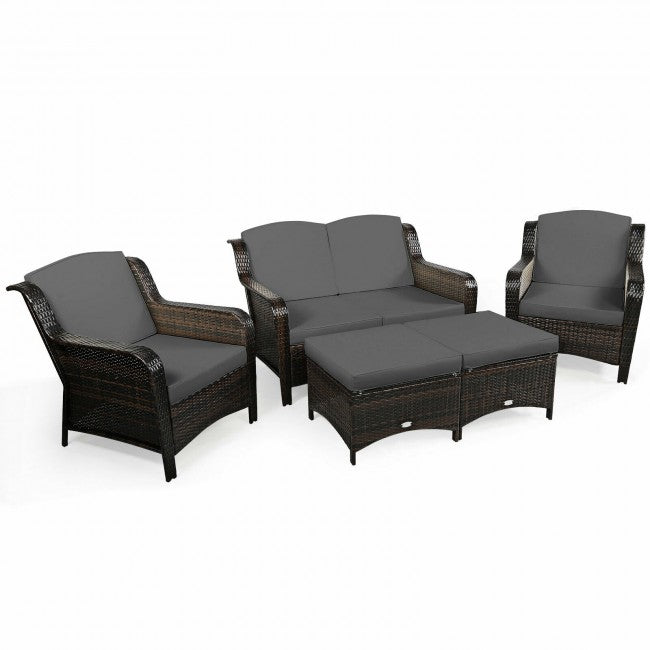 5 Pieces Patio Rattan Sofa Set outdoor conversation set with Cushion and Ottoman