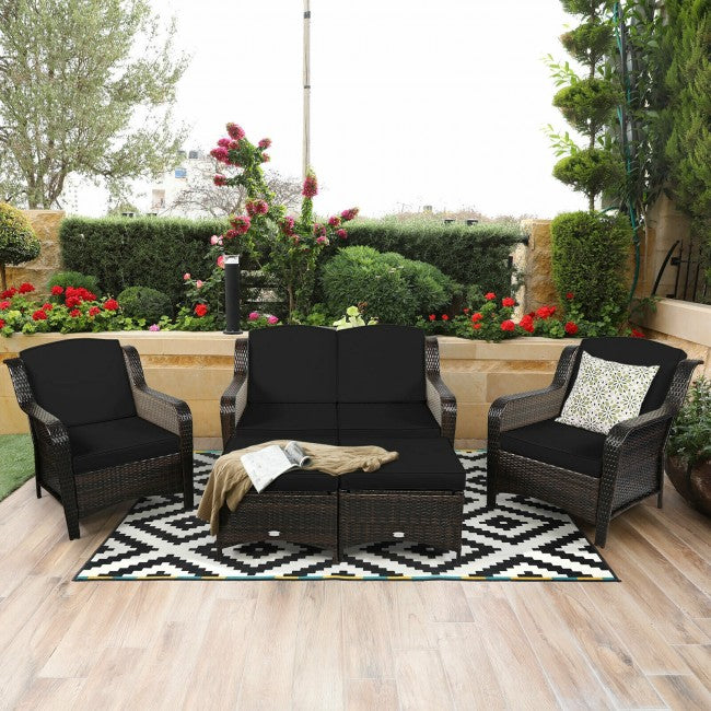 5 Pieces Patio Rattan Sofa Set outdoor conversation set with Cushion and Ottoman