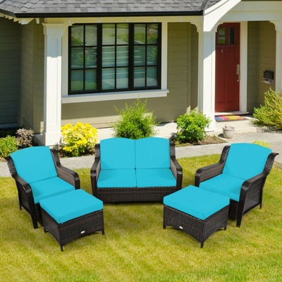 5 Pieces Patio Rattan Sofa Set outdoor conversation set with Cushion and Ottoman