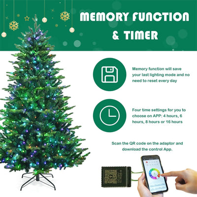 6ft Pre-lit Hinged Artificial Christmas Tree with APP Controlled LED Lights