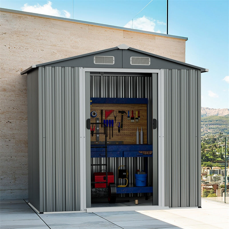 6 x 4 FT Outdoor Storage Shed Galvanized Steel Garden Storage Building ...