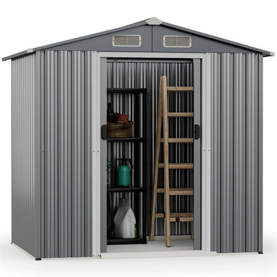 6 x 4 FT Outdoor Storage Shed Galvanized Steel Garden Storage Buildings Tool Organizer with Lockable Double Sliding Door