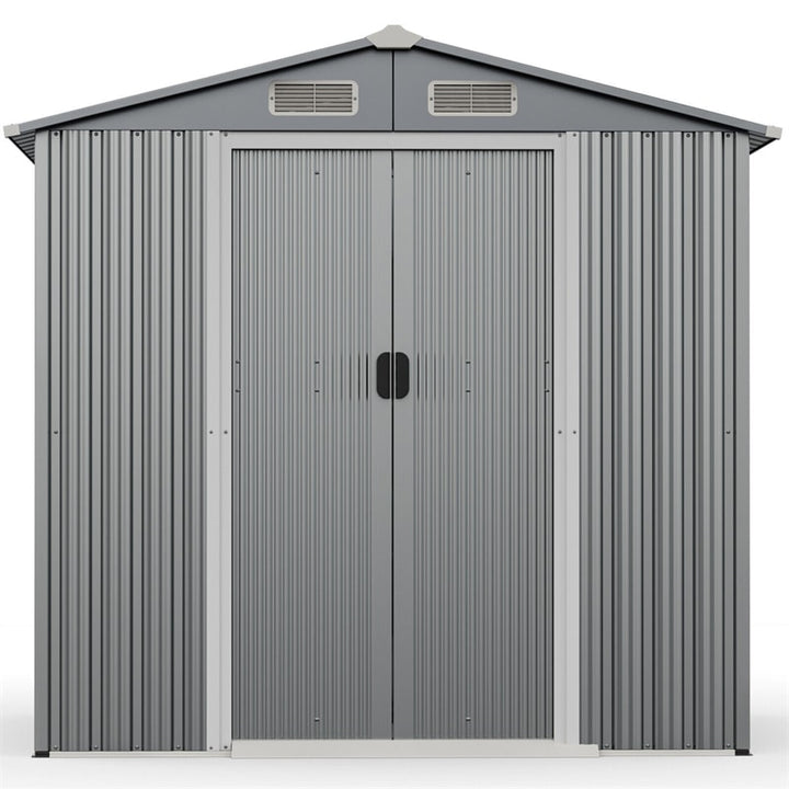6 x 4 FT Outdoor Storage Shed Galvanized Steel Garden Storage Buildings Tool Organizer with Lockable Double Sliding Door