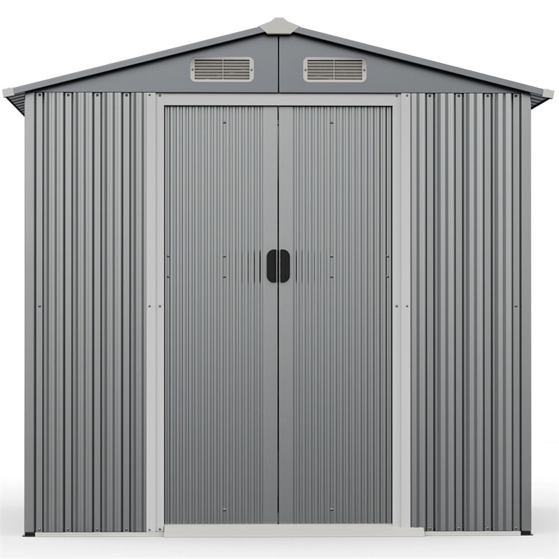 6 x 4 FT Outdoor Storage Shed Galvanized Steel Garden Storage Buildings Tool Organizer with Lockable Double Sliding Door