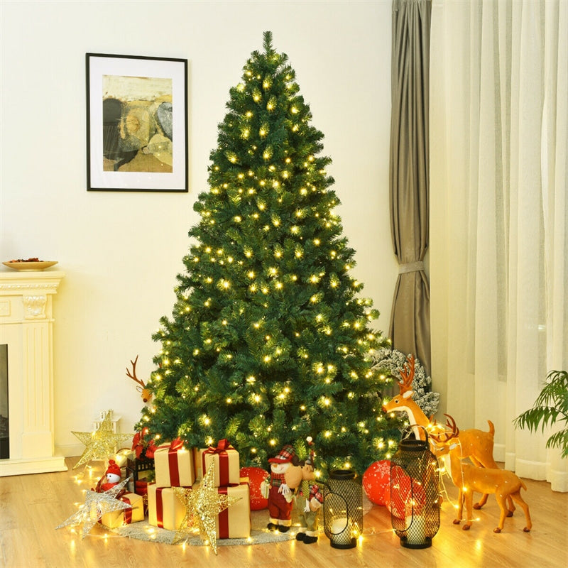 7.5FT Pre-Lit Hinged Spruce PVC Artificial Christmas Tree with 400 LED Lights